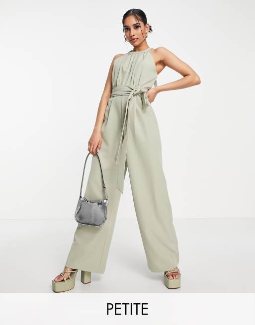 Forever New Petite halterneck jumpsuit in soft khaki