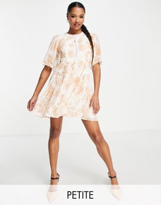 Forever New Petite high neck lace mini dress in apricot floral