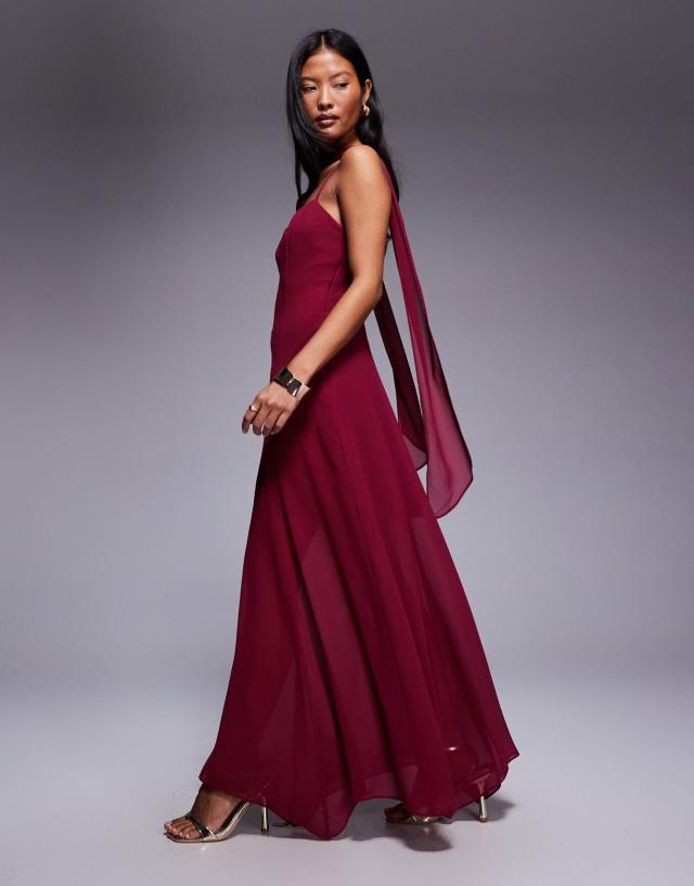 forever new burgundy dress Petite Honey scarf neck cami strap hanky hem maxi in COMFY COZY FUR TRIM Womens-Clothing-Overview Size:3 YEAR