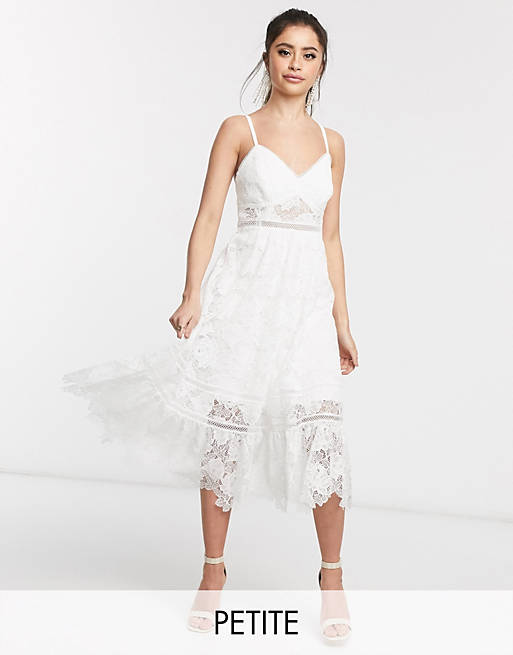 Forever New Petite lace cami midi dress in white | ASOS