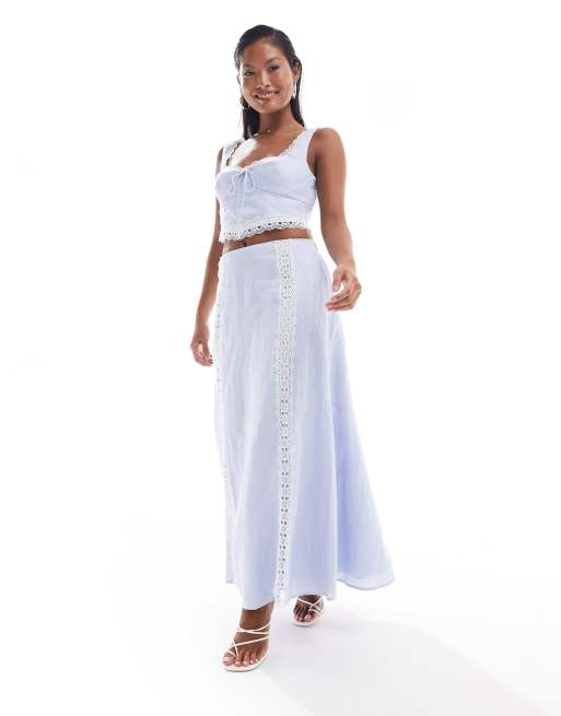 Forever New Petite lace detail maxi skirt in baby blue - part of a set