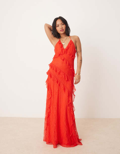 Forever New Petite lace ruffle maxi dress in red - view 1