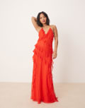 [Forever New Petite] Forever New Petite lace ruffle maxi dress in red 14 Flame Scarlet