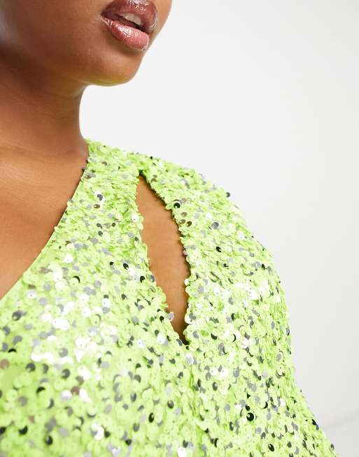 Forever New Petite – Limegrön, draperad miniklänning med paljetter och utskurna detaljer, 4 av 4