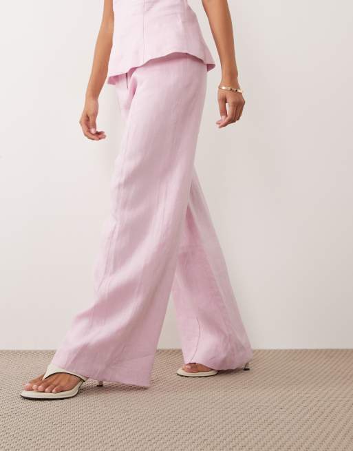Forever New Petite linen blend tailored wide leg trouser co-ord in light pink, 2 of 5