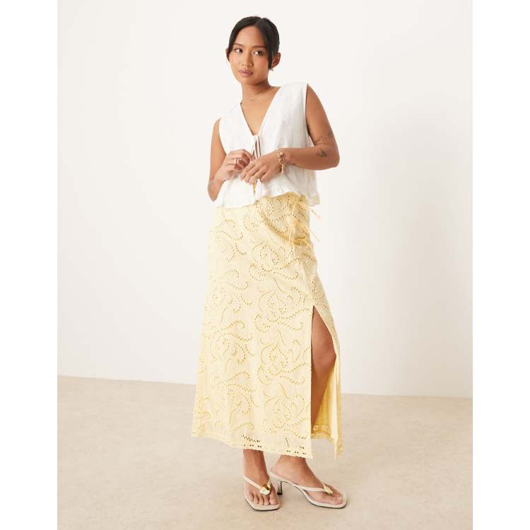Forever New Petite linen maxi skirt in yellow ASOS