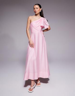 Forever New Petite linen one shoulder midi dress in pink
