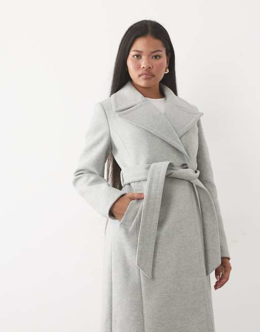 Forever New Petite long line button down belt detail coat in grey, 2 of 4