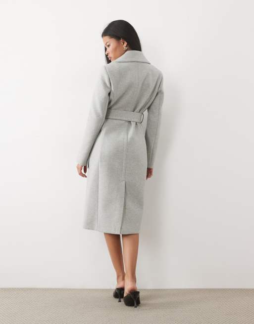 Forever New Petite long line button down belt detail coat in grey, 4 of 4