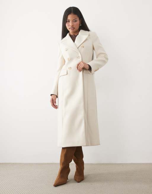 Forever New Petite long line cinched coat in off white, 2 of 4