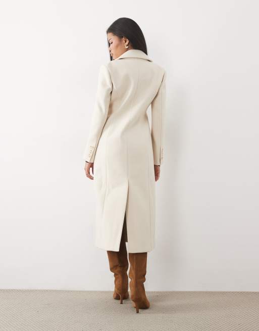 Forever New Petite long line cinched coat in off white, 4 of 4