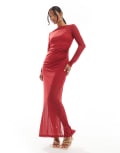 [Forever New Petite] Forever New Petite long sleeve mesh maxi dress in red 4 Red