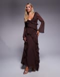 [Forever New Petite] Forever New Petite long sleeve midaxi dress in chocolate brown 8 Chocolate Brown