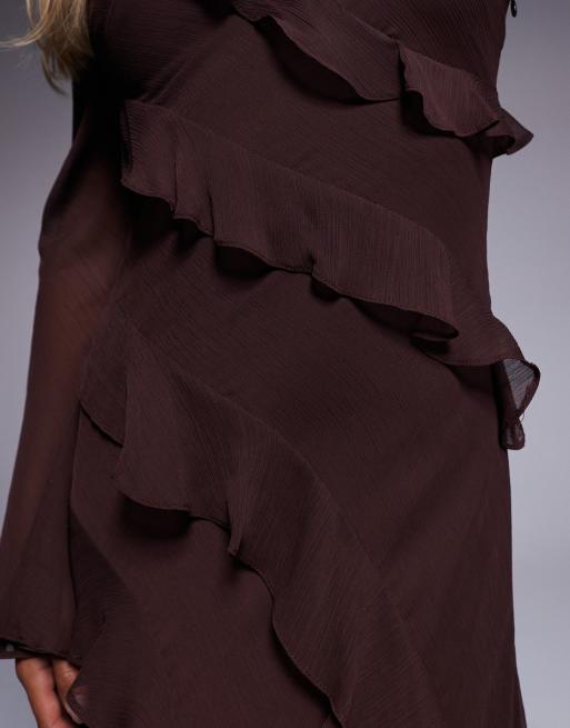 Forever New Petite long sleeve midaxi dress in chocolate brownb