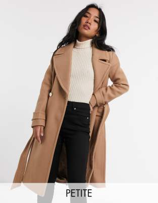 petite camel wrap coat