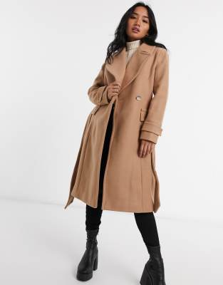 petite camel wrap coat