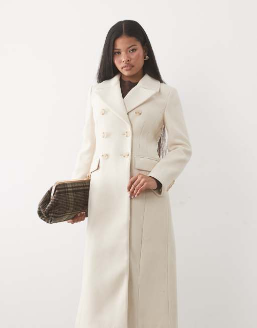 Forever New Petite longline cinched coat in off white, 3 of 4