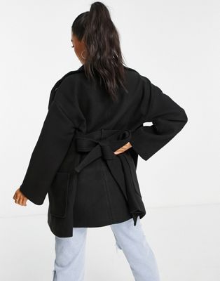 Manteaux Forever New Petite - Manteau kimono à col montant et ceinture - Noir