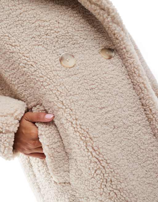 Forever New Petite - Maxi jas van teddystof in beige, 2 van 4