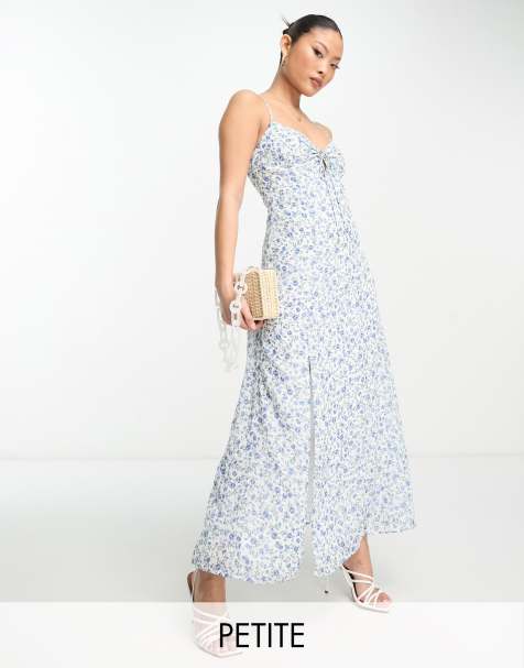 Forever New Petite - Maxi jurk met bandjes en split in ivoorwit met bloemenprint - view 1