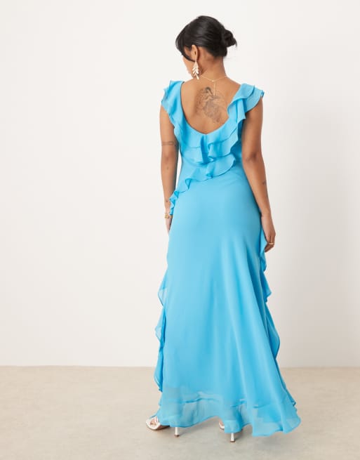 Forever New Petite - Maxi jurk met ruches in azuurblauw, 4 van 4