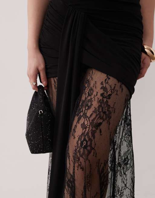 Forever New Petite - Maxi-jurk van jersey met kant in zwart, 3 van 4