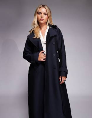 Forever New Petite - Maxi-Trenchcoat in Marineblau-Weiß