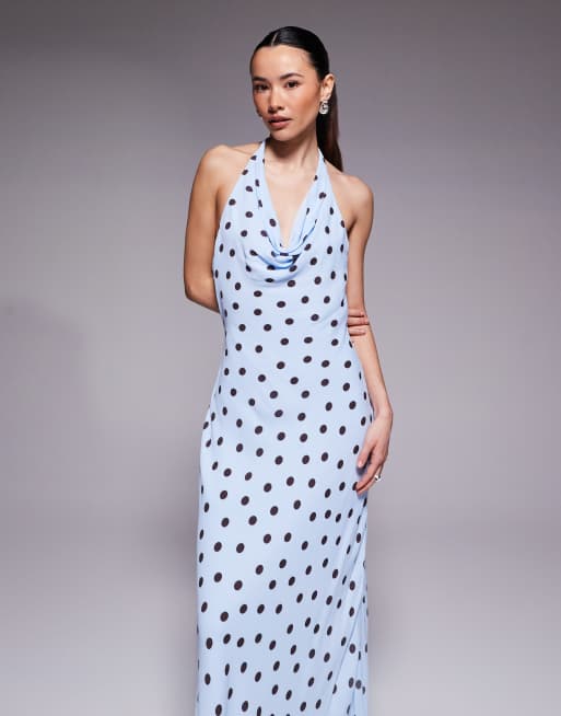 Forever New Petite – Maxikleid in Blau mit Polka Dots und Wasserfallausschnitt, 2 von 4