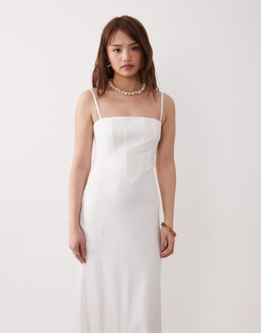 Forever New Petite – Maxikleid in Elfenbein mit eckigem Ausschnitt und Korsett-Design, 2 von 4