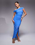 [Forever New Petite] Forever New Petite mesh ruched asymmetrical midaxi dress in deep blue 10 Deep Blue