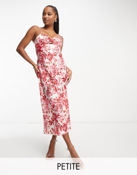 Forever New Petite - Midi-jurk met smalle bandjes en bloemenprint in rood - view 1
