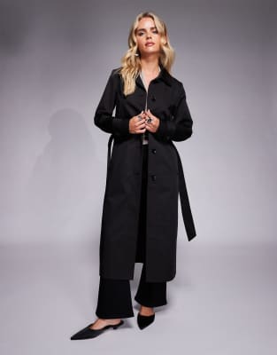 Forever New Petite - Midi-Trenchcoat in Schwarz mit Taschen