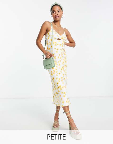 Forever New Petite – Midikleid in Elfenbeinweiß mit Zierausschnitt und Butterblumenmuster - view 1