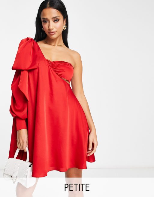 Forever New Petite – Minikleid in Rot mit One-Shoulder-Träger und drapierter Schleife
