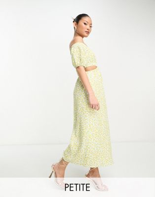 Forever New Petite off shoulder maxi dress in lemon floral