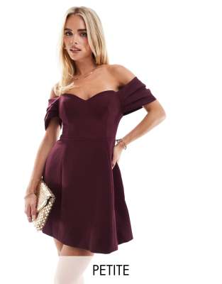 Forever New Petite off shoulder structured mini dress in oxblood