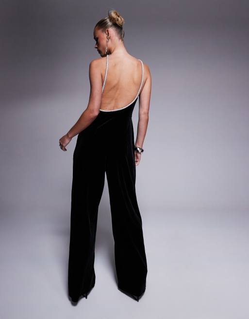 Forever New Petite – One-Shoulder-Jumpsuit in Schwarz mit Strassverzierung, 2 von 4