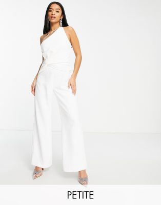 Forever New Petite one shoulder twist jumpsuit in cream - ASOS Price Checker