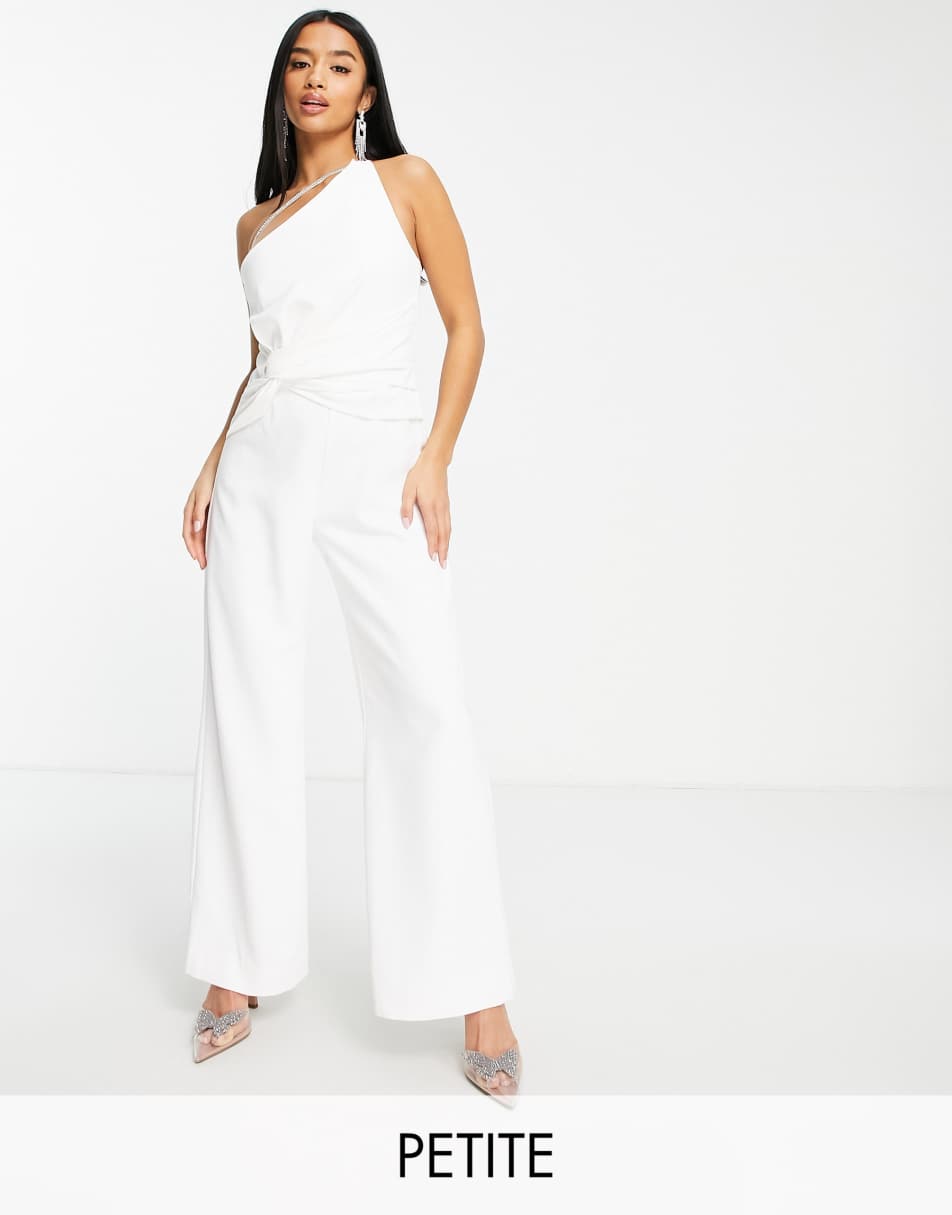 Forever New Petite one shoulder twist jumpsuit in cream