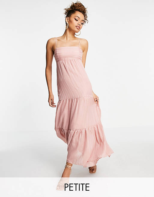 Forever New Petite open back tiered maxi dress in sun blush 