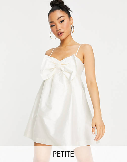 Forever New Petite oversized bow mini smock dress in white