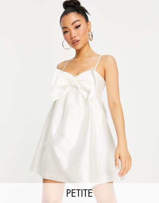 Forever New Petite oversized bow mini smock dress in white