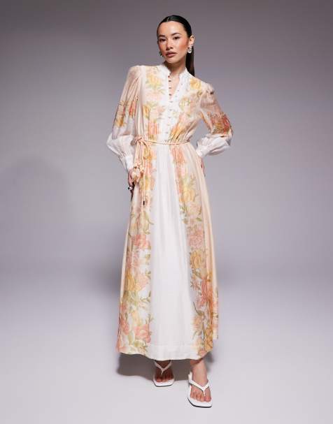 Forever New Petite placement print maxi shirt dress in peach floral
