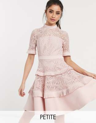 forever new lace mini spliced dress with fluted sleeve in pink and white