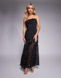 [Forever New Petite] Forever New Petite pleated sheer midaxi dress in black polka dot 6 Black
