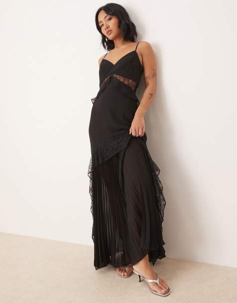 Forever New Petite sheer ruffle lace maxi dress In black