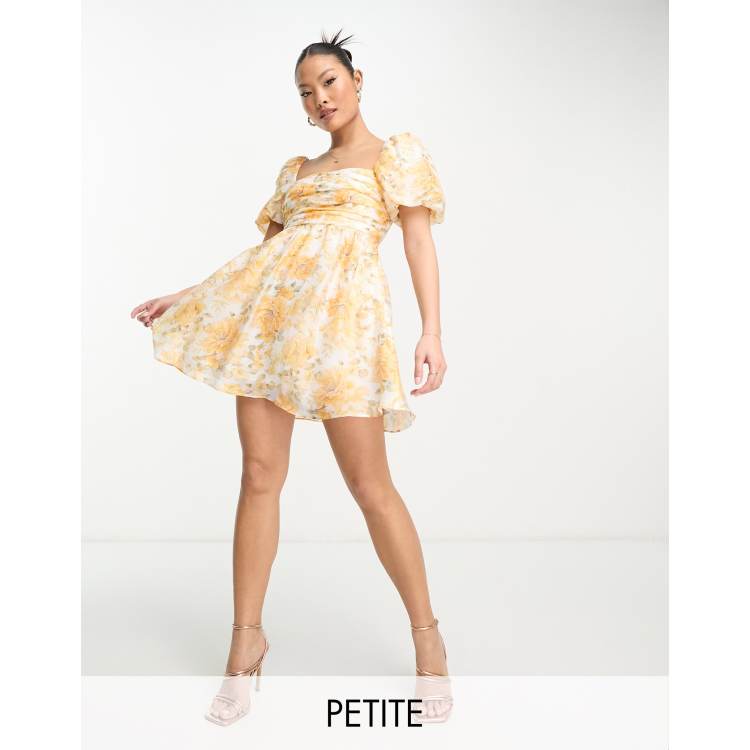 ワンピース AJISAI mini frill puff OP yellow Petite Layla Yellow Floral-Print Ruffle-Detail Dress – Ro&Zo