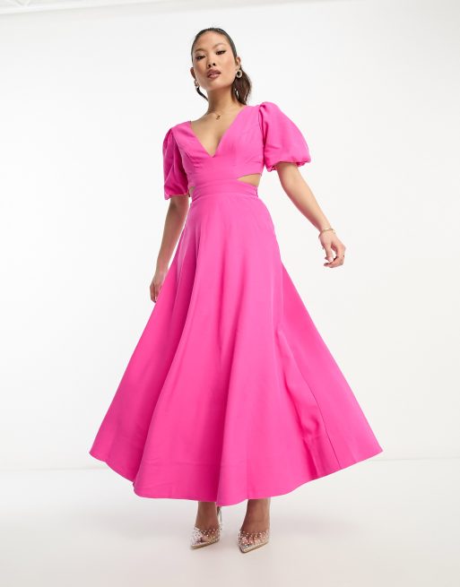 Petite pink shop maxi dress