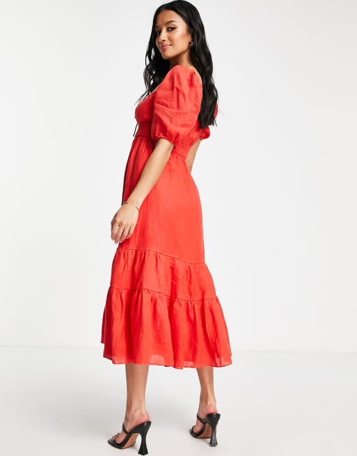 Red tiered hot sale midi dress