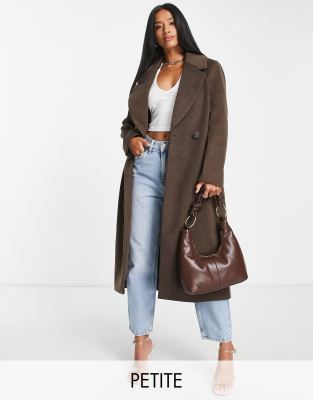 Forever New Petite relaxed longline formal coat in chocolate